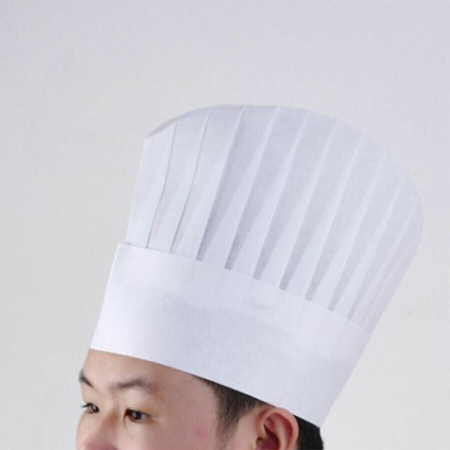 48 pcs White Disposable Chef Hat Cook Cap Baker Catering Food Serving ...